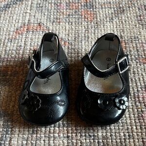 Koala Kids Black Patent Mary Janes with Floral Applique